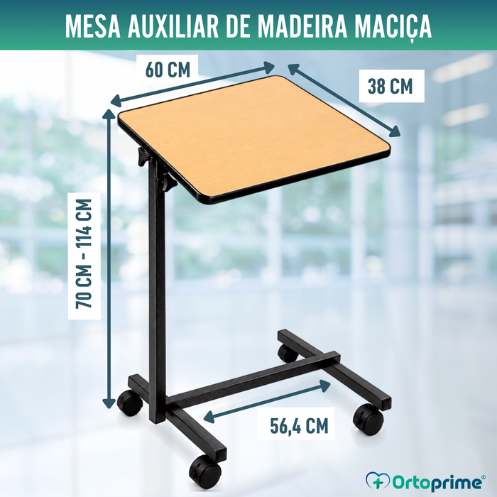 Mesa Auxiliar Dobrável com Altura Ajustável e Tampo Reclinável 90°
