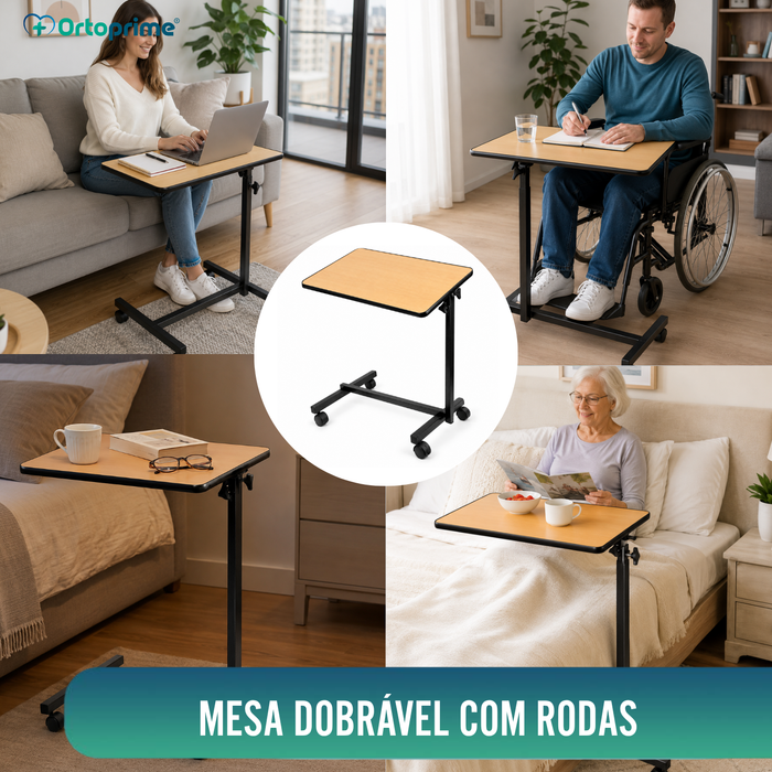 Mesa Auxiliar Dobrável com Altura Ajustável e Tampo Reclinável 90°
