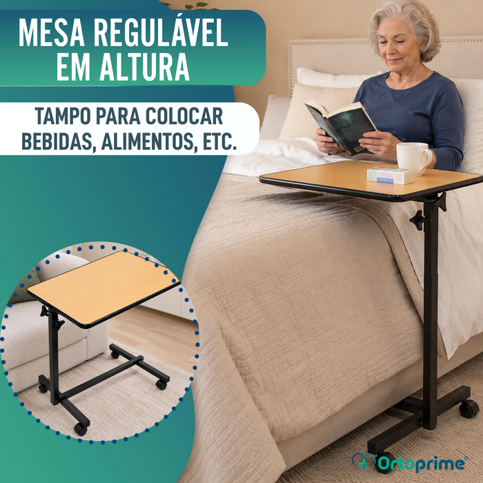 Mesa Auxiliar Dobrável com Altura Ajustável e Tampo Reclinável 90°
