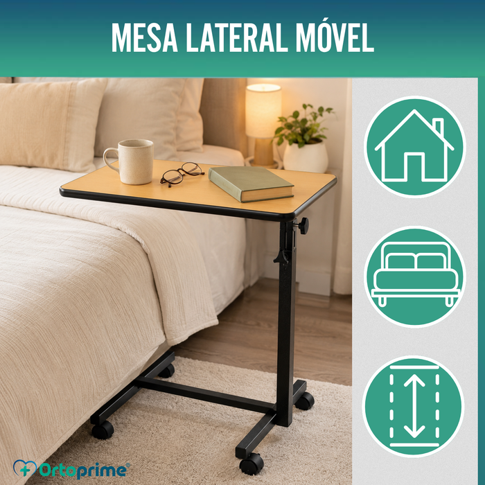 Mesa Auxiliar Dobrável com Altura Ajustável e Tampo Reclinável 90°