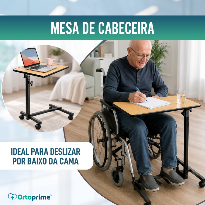 Mesa Auxiliar Dobrável com Altura Ajustável e Tampo Reclinável 90°