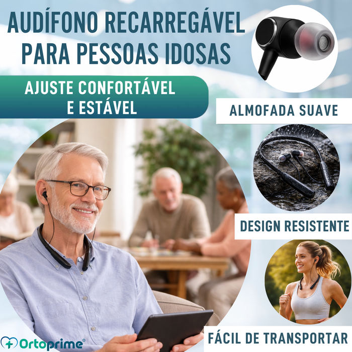 Amplificador Auditivo Recarregável com Redução de Ruído