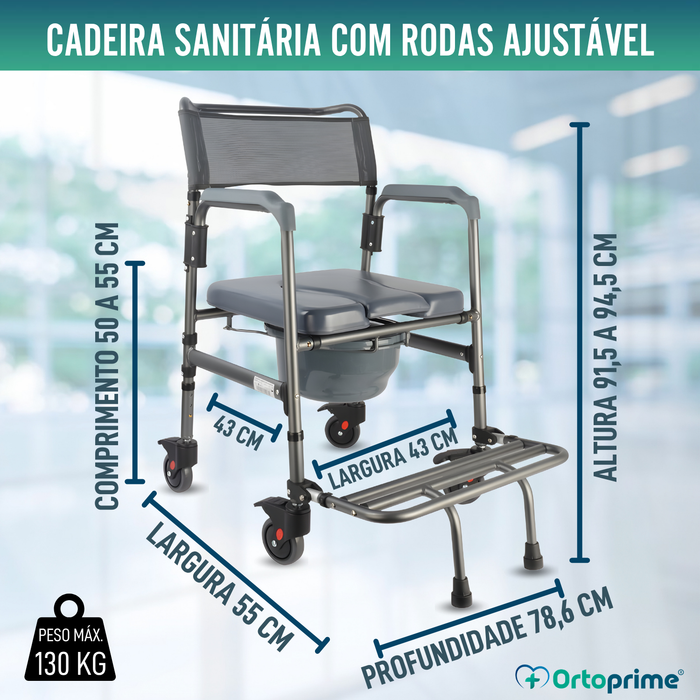 Cadeira WC Dobrável com Rodas | Sanita Portátil