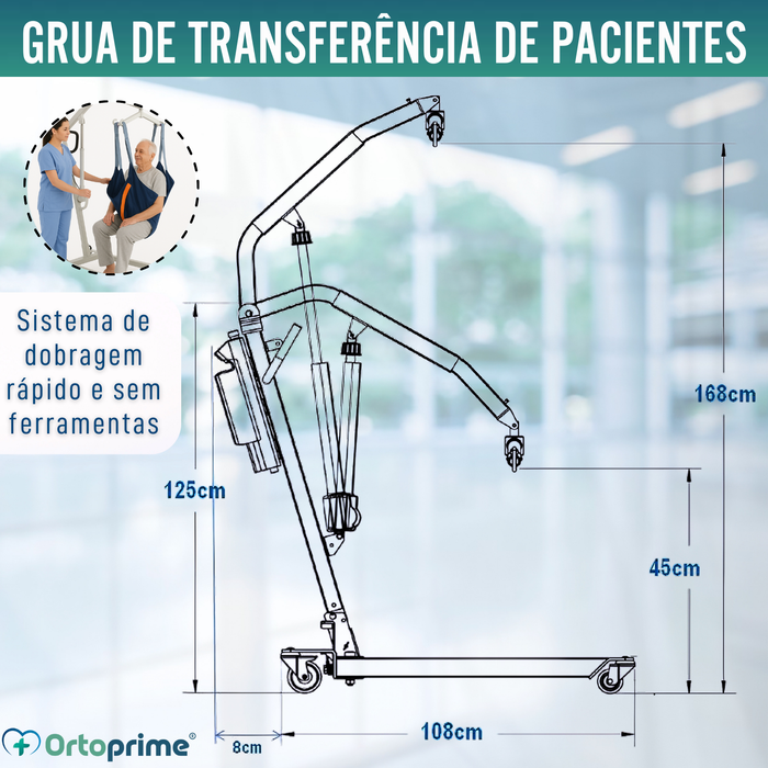 Grua Robusta para Movimentar Pacientes com Arnês em 2 Tamanhos