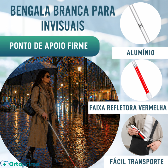 Bengala-Guia Dobrável de Alumínio para Deficiência Visual
