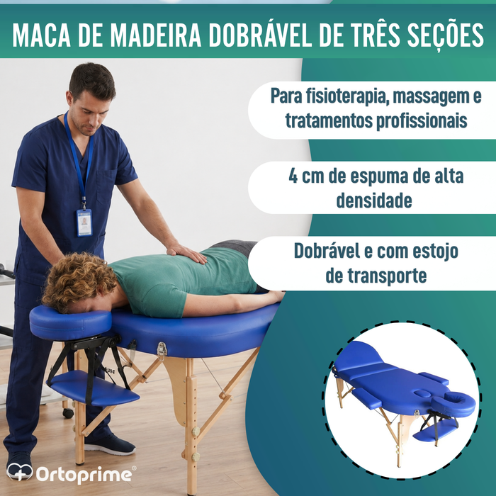 Maca Profissional de Fisioterapia Dobrável em Madeira 3 Secções