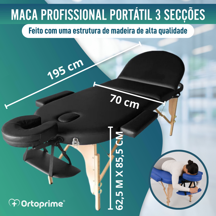 Maca Profissional de Fisioterapia Dobrável em Madeira 3 Secções