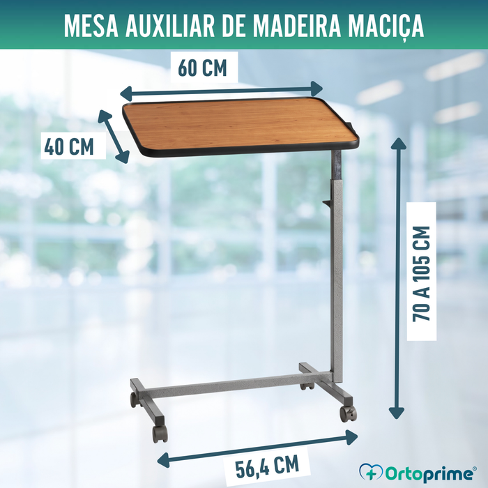 Mesa de Apoio Lateral com Rodas - Cinza Pérola / Madeira