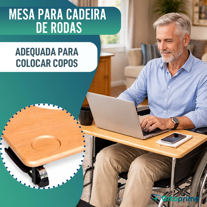 Tabuleiro para Cadeira de Rodas | Mesa com Porta-Copos