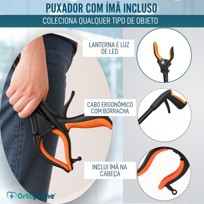 Pinça Recolhe Objetos com Imã e LED | Alcançador Dobrável