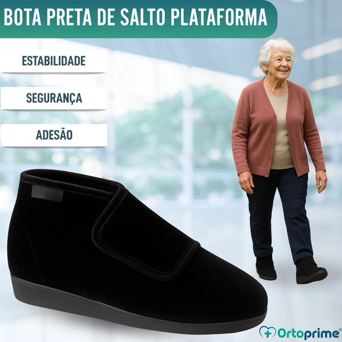 Bota de Veludo com Corte Alto - Com Fecho de Velcro