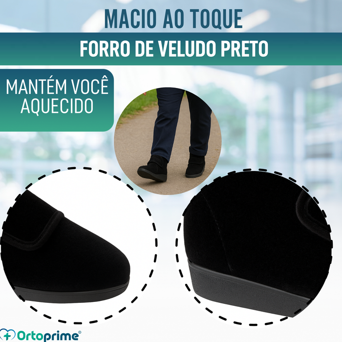 Bota de Veludo com Corte Alto - Com Fecho de Velcro