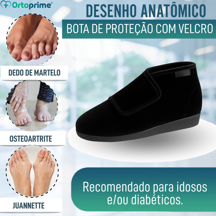 Bota de Veludo com Corte Alto - Com Fecho de Velcro