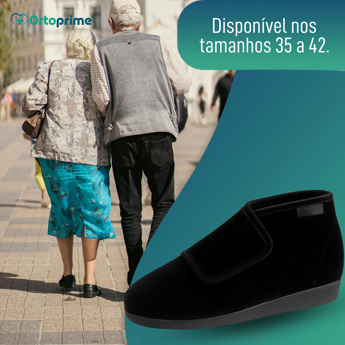 Bota de Veludo com Corte Alto - Com Fecho de Velcro