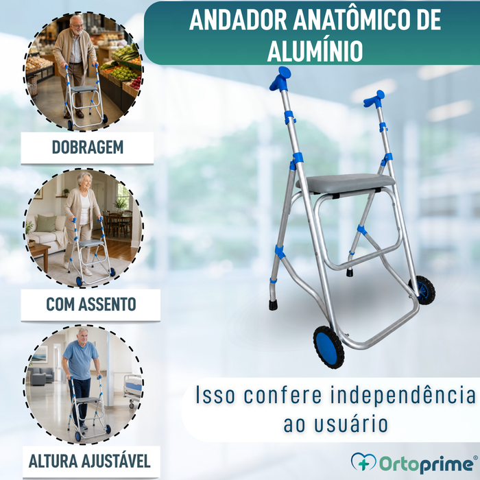 Andarilho Dobrável de Alumínio com Assento