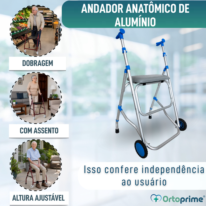Andarilho Ajustável de Alumínio com Assento