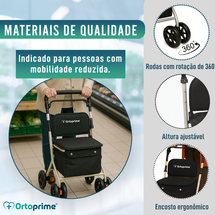 Andarilho Adultos Dobrável Rollator com Carrinho