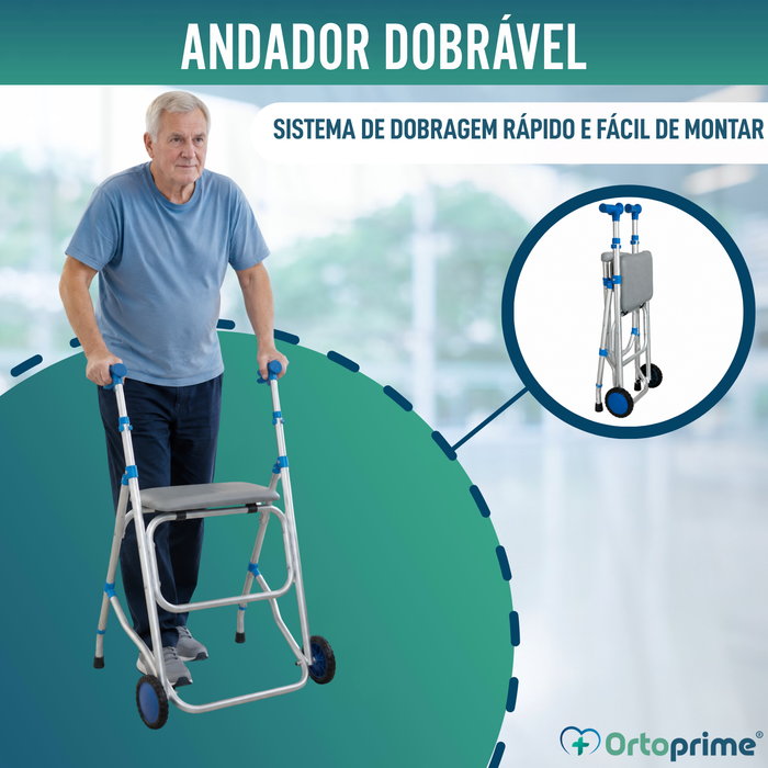 Andarilho Dobrável de Alumínio com Assento