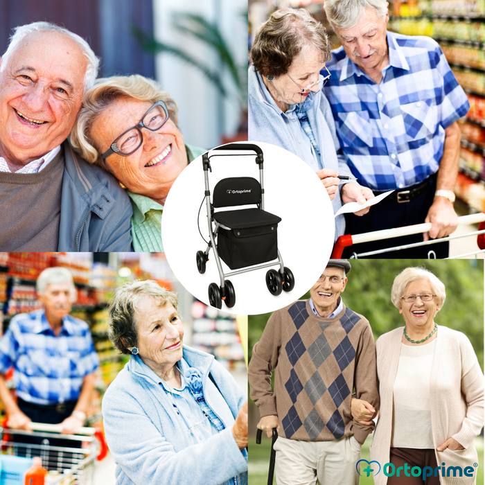 Andarilho Adultos Dobrável Rollator com Carrinho