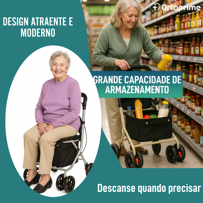 Andarilho Adultos Dobrável Rollator com Carrinho