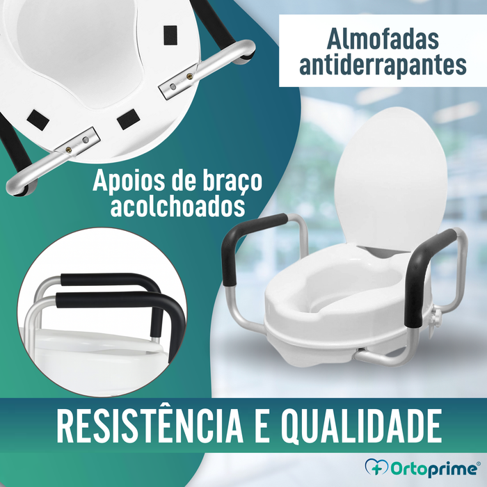 Elevador WC 10cm com Tapa e Braços | Alçador WC Universal