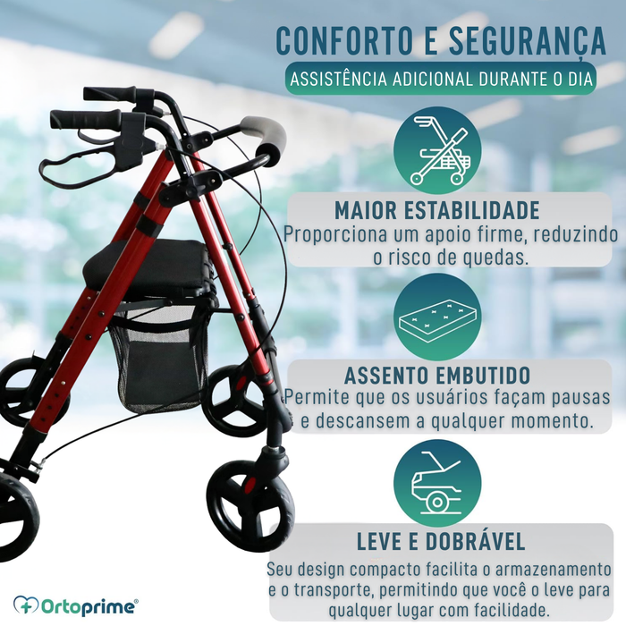 Andarilho Rollator com Assento Regulável Dobrável