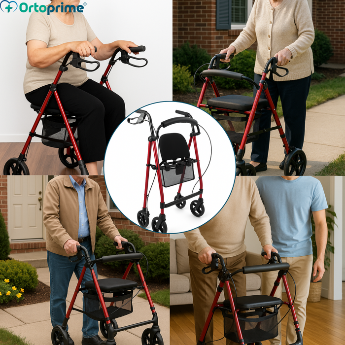 Andarilho Rollator com Assento Regulável Dobrável