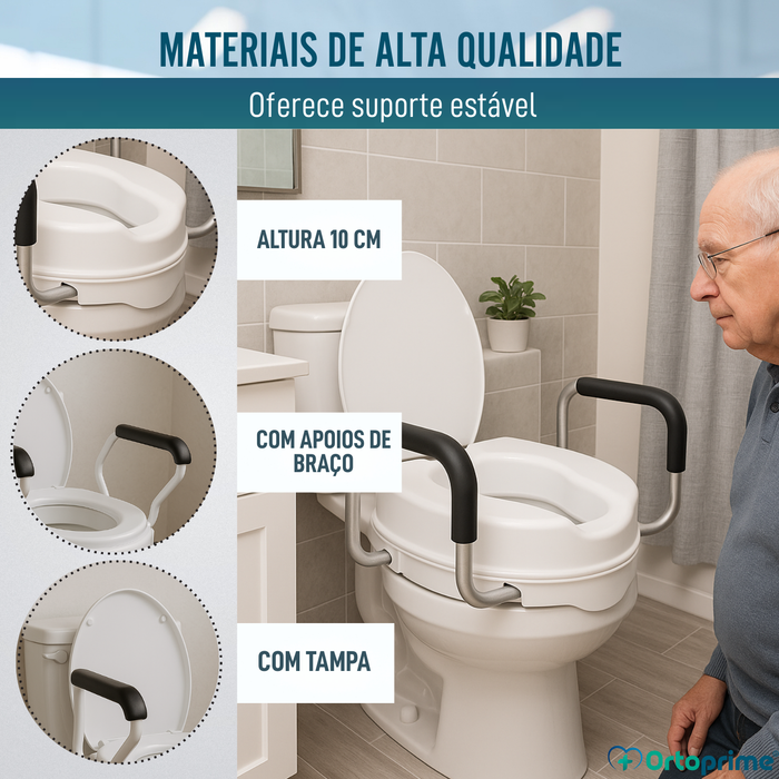Elevador WC 10cm com Tapa e Braços | Alçador WC Universal