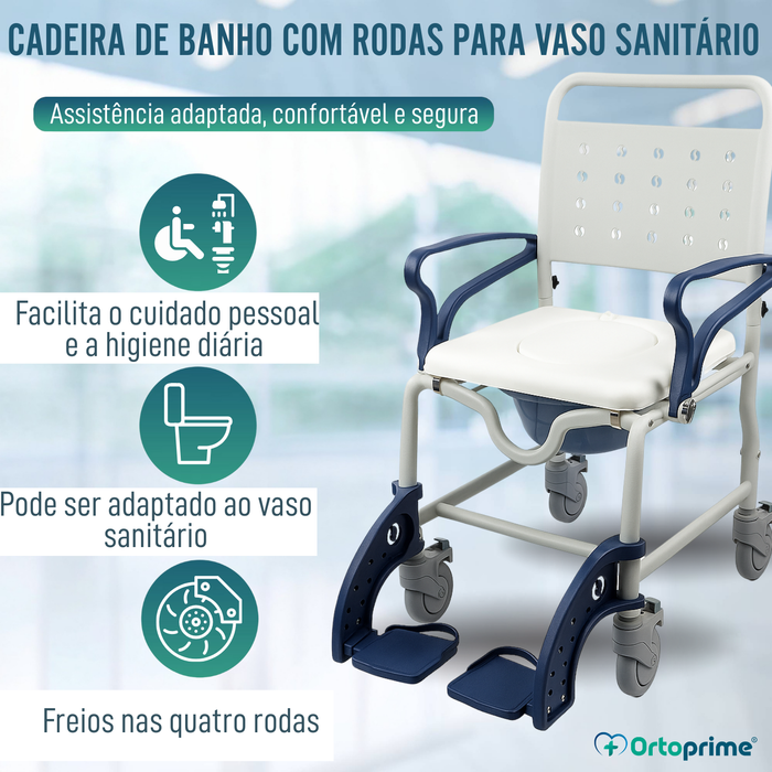 Cadeira Duche WC Adultos Braços e Pés Rebatíveis | WC Portátil