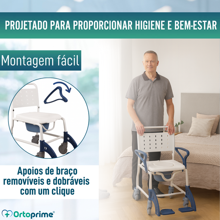 Cadeira Duche WC Adultos Braços e Pés Rebatíveis | WC Portátil