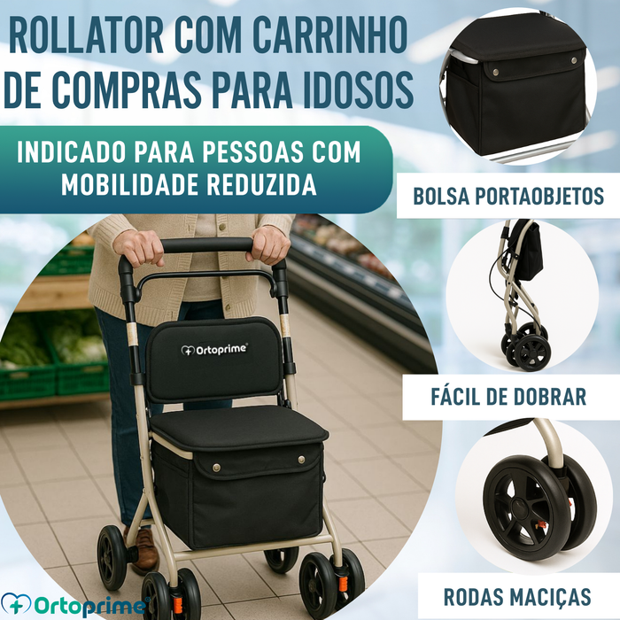Andarilho Adultos Dobrável Rollator com Carrinho