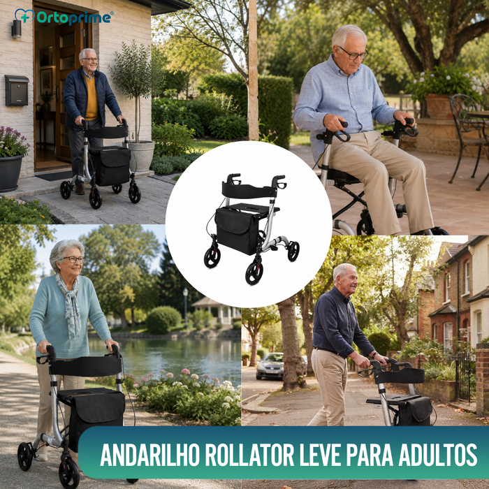 Andarilho para Idosos em Alumínio com 4 Rodas Dobrável Assento e Travões