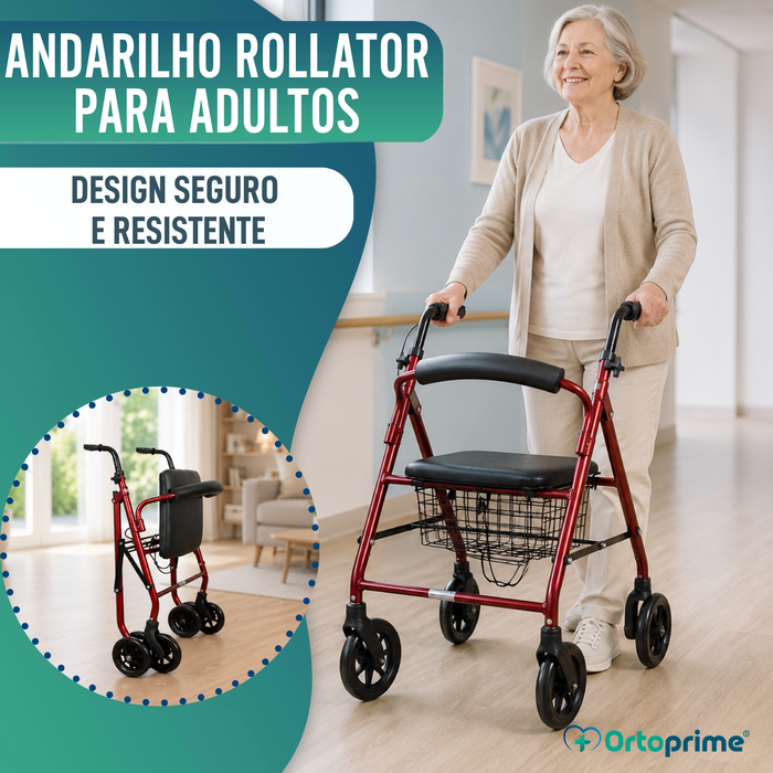 Andarilho para Idosos Dobrável Quatro Rodas com Travões a Carregar