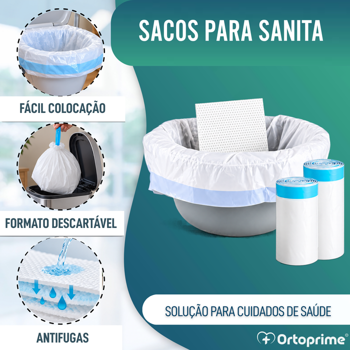 Sacos Descartáveis para Sanita com Almofadas e Pegas | Pacote de 50