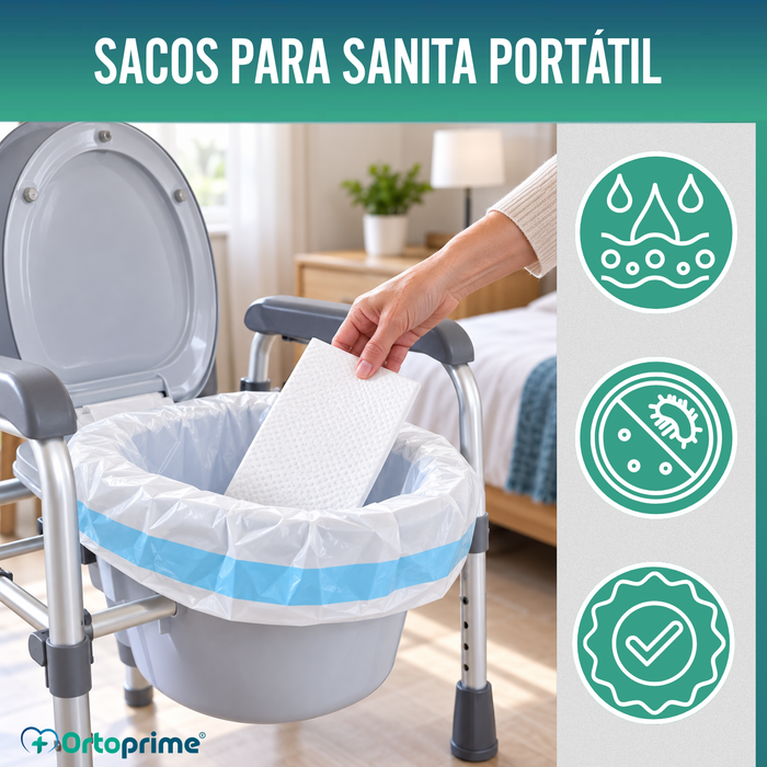 Sacos Descartáveis para Sanita com Almofadas e Pegas | Pacote de 50