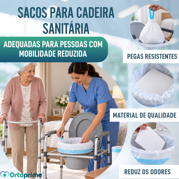 Sacos Descartáveis para Sanita com Almofadas e Pegas | Pacote de 50