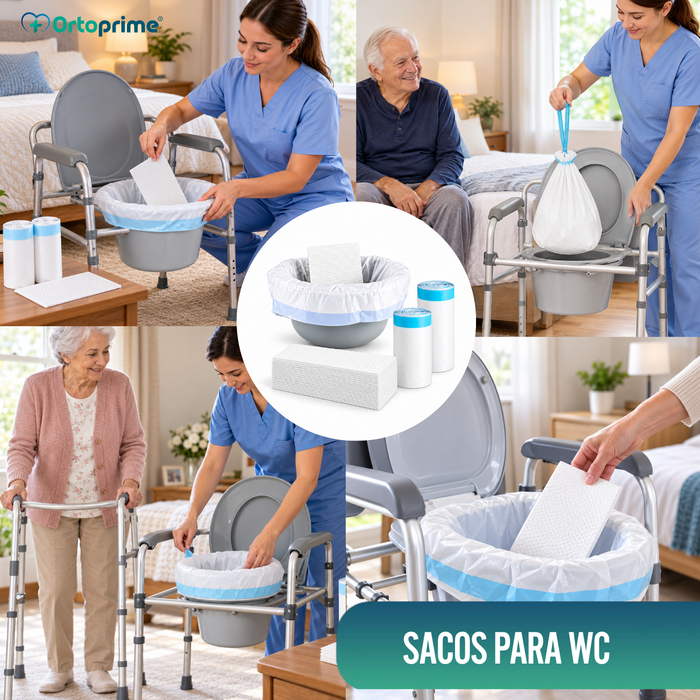 Sacos Descartáveis para Sanita com Almofadas e Pegas | Pacote de 50