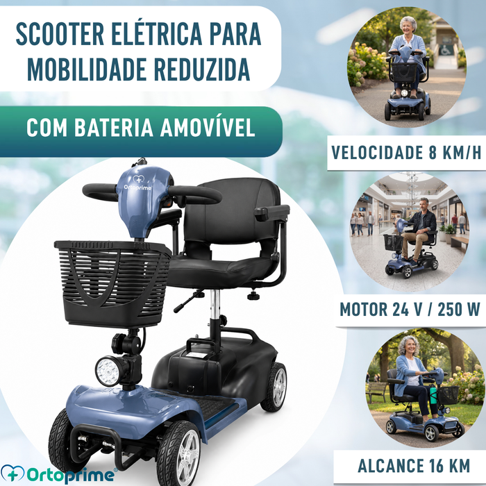 Scooter Elétrico Desmontável 4 Rodas com Bateria Amovível