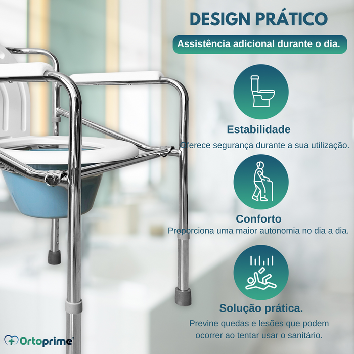 Cadeira de WC Portátil com Urinol Incorporado e Regulável em Altura