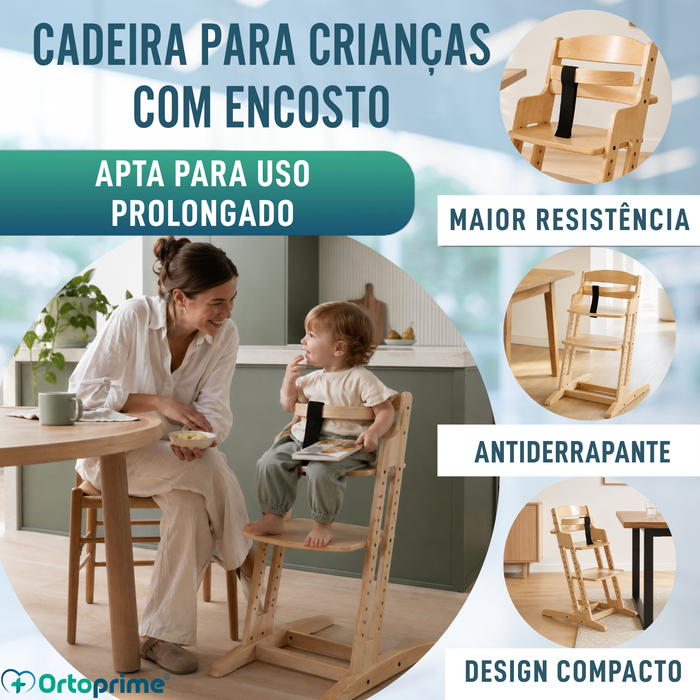 Cadeira Alta Infantil Evolutiva de Madeira | Altura Ajustável