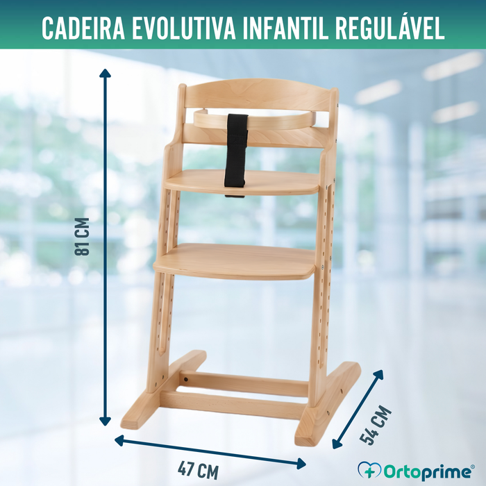 Cadeira Alta Infantil Evolutiva de Madeira | Altura Ajustável