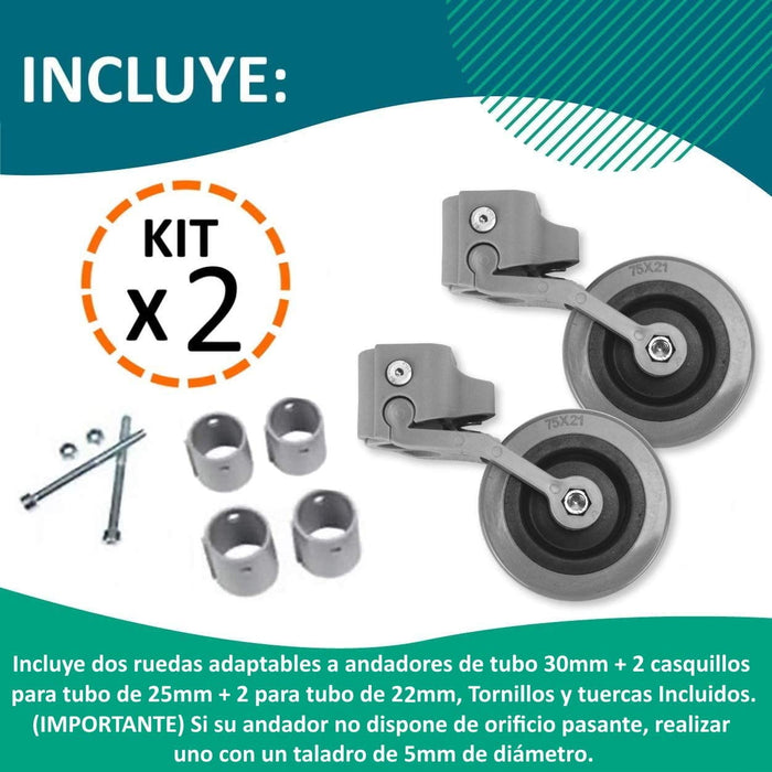 Kit de 2 Rodas para Cadeira de Rodas - 22 e 30 mm