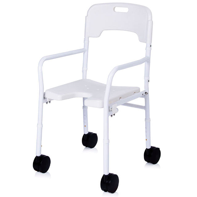 Cadeira de Duche com Rodas e Altura Regulável - Dobrável