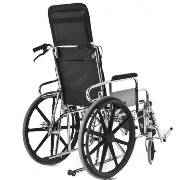 Cadeira de Rodas Dobrável em Aço Cromado com Apoio de Cabeça